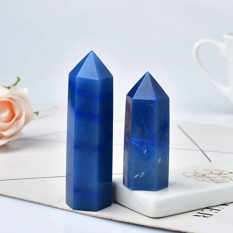 Natural Stone Crystal Point Blue Aventurine Healing Obelisk Quartz Wand Tower Ornament for Home Decor Energy Stone Pyramid