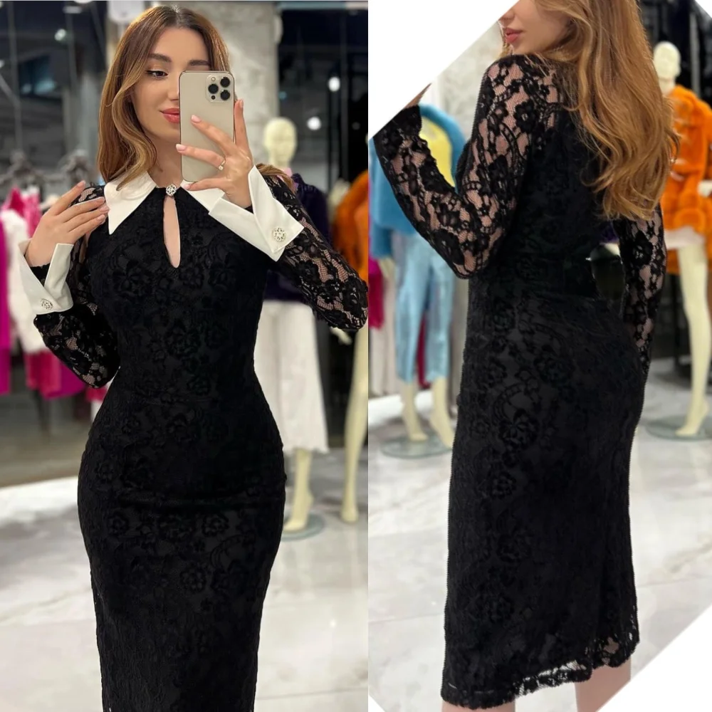 Customized     Lace Button Cocktail Party A-line O-Neck Bespoke Occasion Gown Midi es Saudi Arabia  Dresses