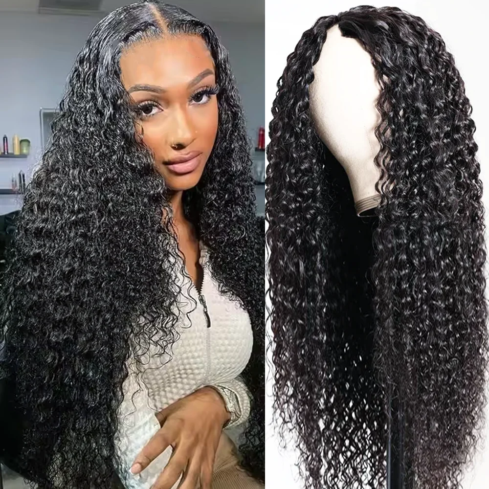 

20 32-дюймовый вьющийся парик из натуральных волос с V-образным вырезом, плотность 200, вьющийся бразильский парик для женщин, V-образный зажим из человеческих волос на зажиме в полупариках