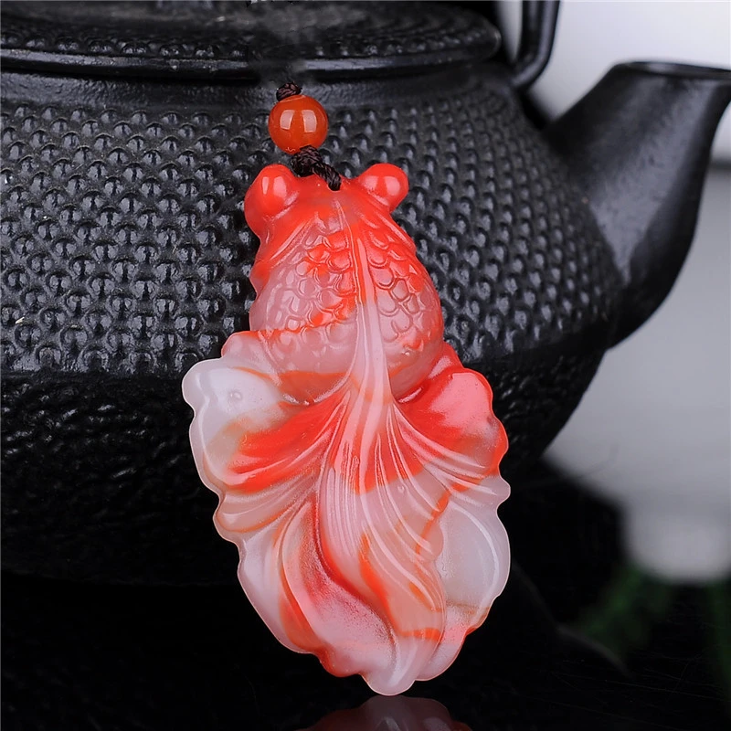 

Natural Red Hand-carved Goldfish Jade Pendant Fashion Boutique Jewelry Men and Women Ring Gift Accessories