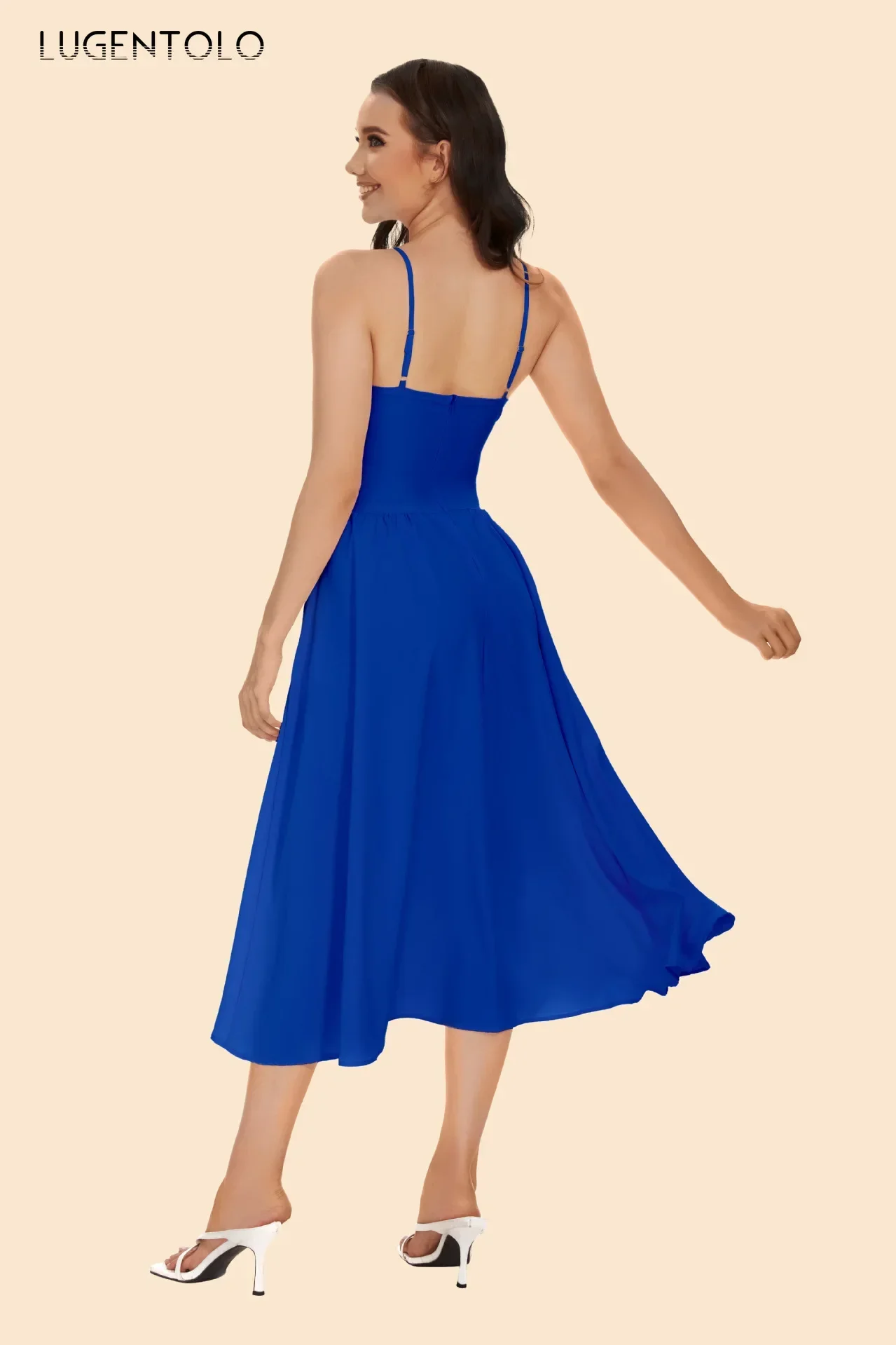 Robe d'été Sexy pour femmes, douce, bretelles solides, sans manches, mode, coupe basse, taille ouverte, grande balançoire, robes Empire