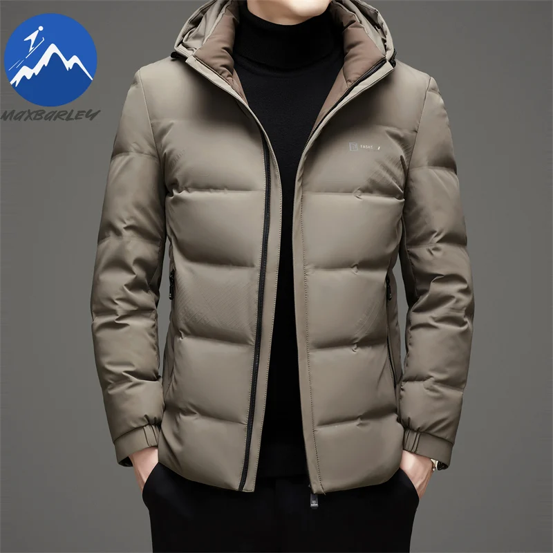Maxbarley Men Down Jacket New Hooded Outdoor Sports Warm Lightweight Puffer Jacket Casual Travel Thicken Windproof Winter Coat