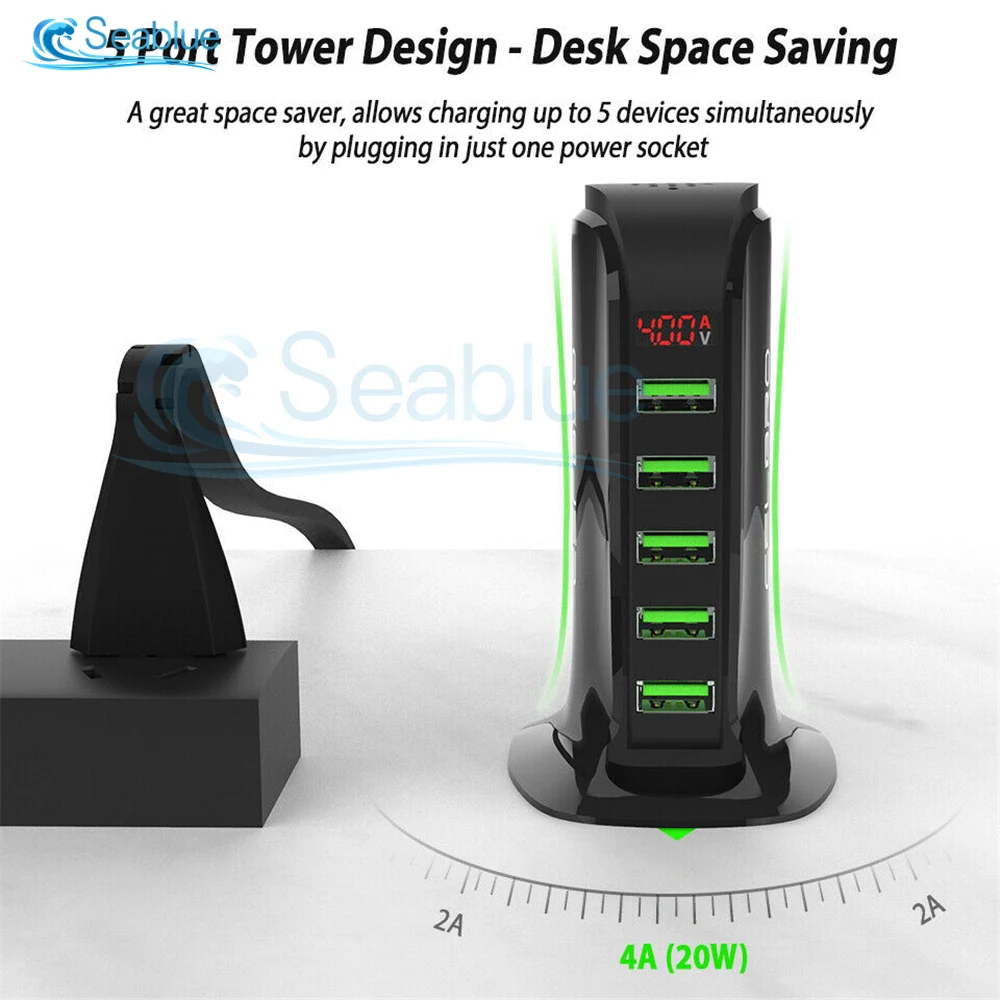 5 Multi Port USB Charger Hub For Mobile Phone EU US Plug LED Display USB Charging Desktop Station Dock Chargers