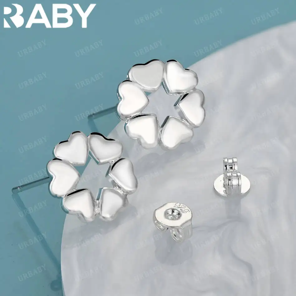 

URBABY 925 Sterling Silver Hearts Flower Earrings Stud Earrings Anniversary Gift Popular Wild Fashion Romantic Jewelry