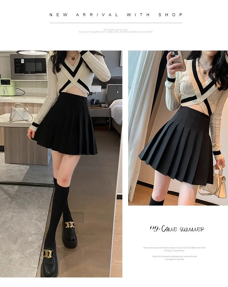 Vintage Koreanischer Stil Patchwork-Rock Harajuku JK Schwarzer Plissierter Rock Gothic Streetwear Hochgeschnittener Minirock Damen Punk-Rock – Detail 14