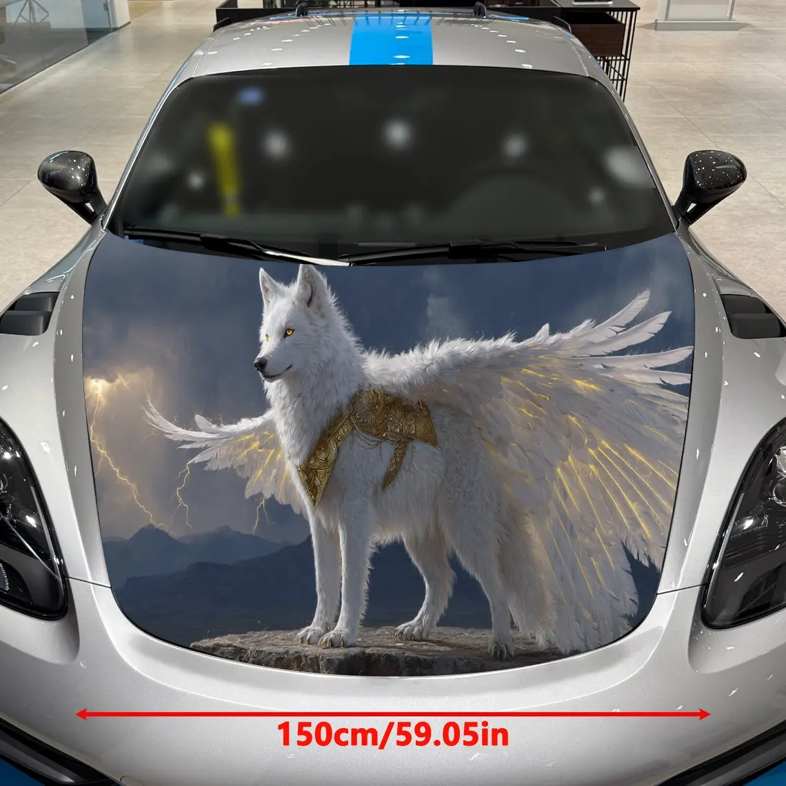 Majestic Golden-armored Flying Wolf Pattern car hood stickers, waterproof self-adhesive, scratch resistant, easy to stick, durab