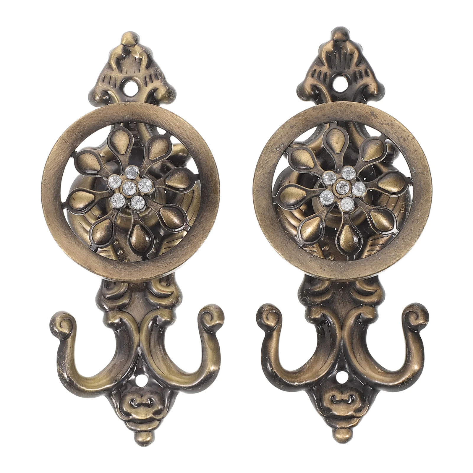 

1Pair Curtain Hooks Sturdy Vintage Sunflower Pattern Wall Mounted Metal Hook for Curtains Holdbacks Window Decoration and Key