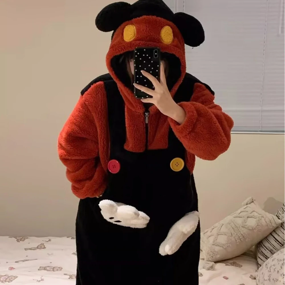 Thickened Flannel Warm Animal Onesie Pajamas for Adults Women's One Piece Homewear Jumpsuit Halloween Cosplay Costume Sleepwear
