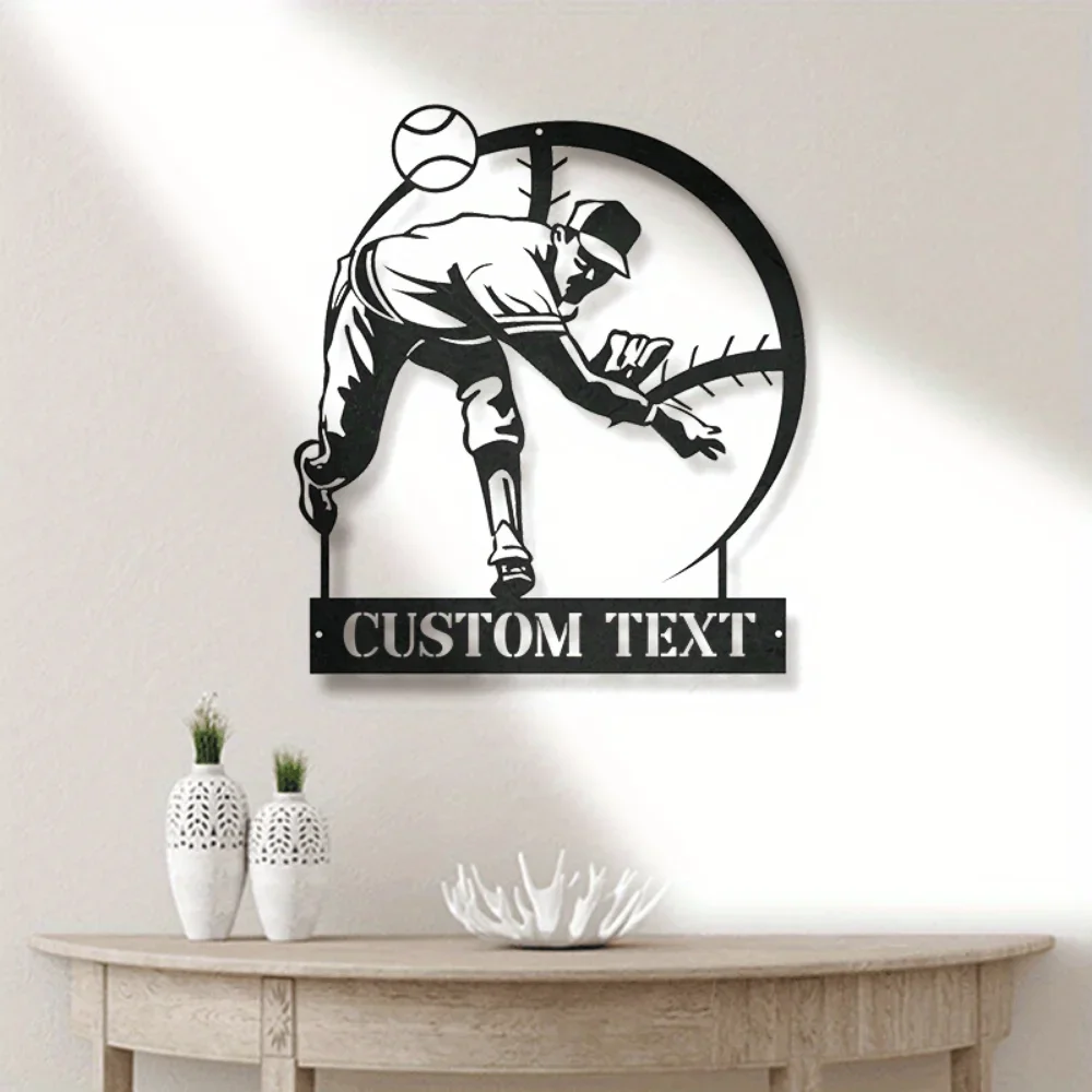 

Stand - out Custom Baseball Metal Art. Black, with Name/Address. Great for Homes, Training Venues.