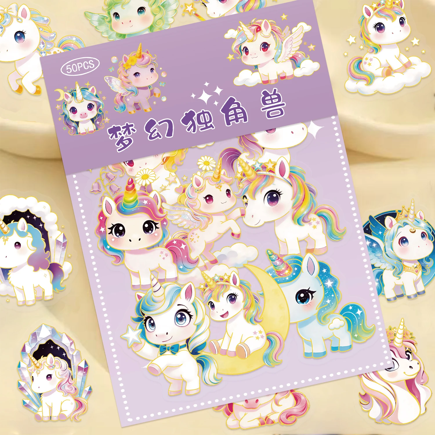 50 Gold-Foiled Unicorn Stickers Transparent Waterproof PET DIY Decorative Stickers for Bullet Journals, Phones, and Laptops