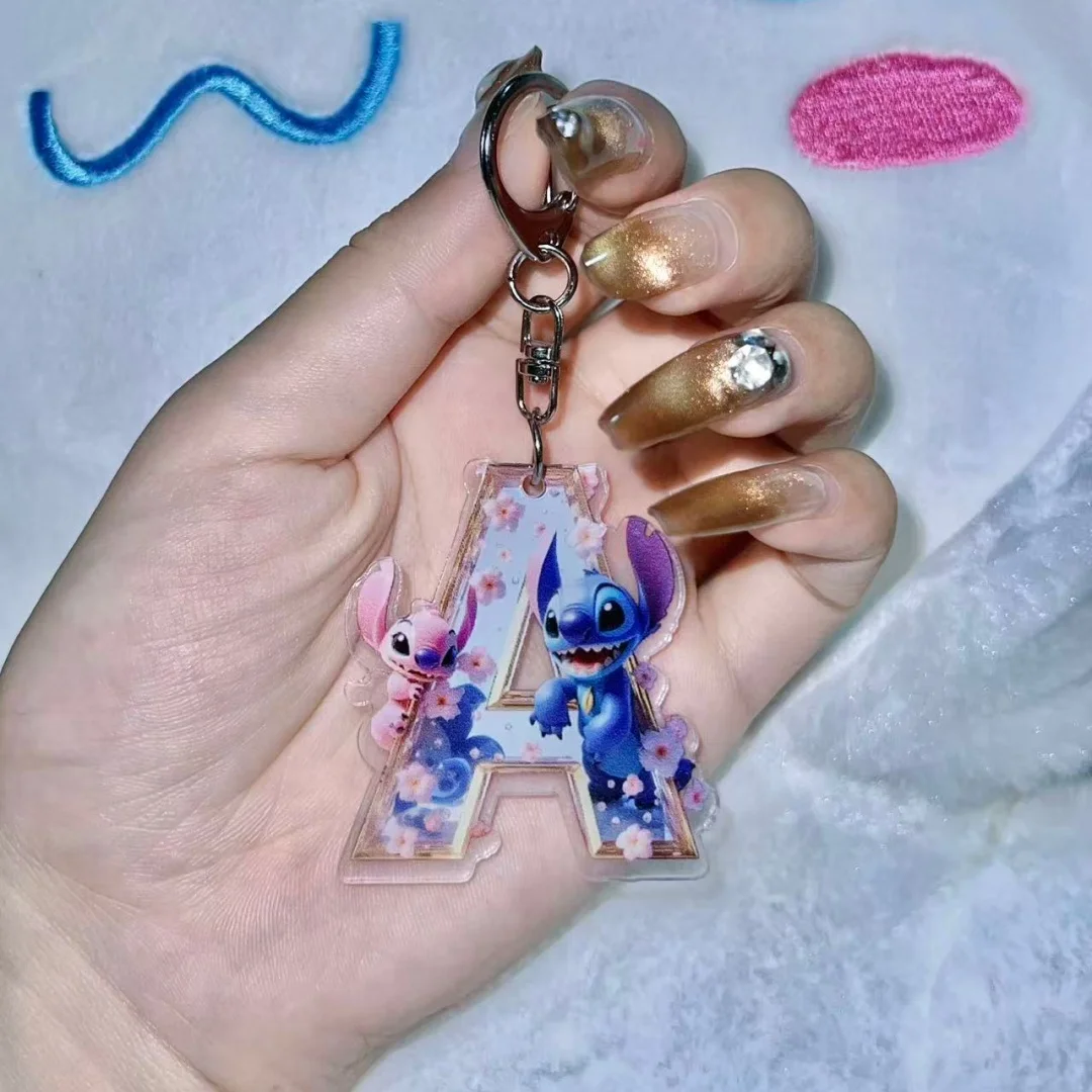 Disney Lilo & Stitch Kolorowy Brelok Akrylowy 2\" Alfabet Angielski A-Z Wieszak na Plecak Personalizowany Imię Chłopiec/Dziewczynka Prezent Urodzinowy