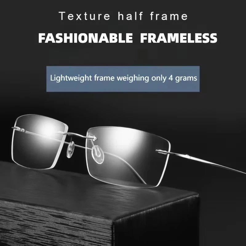 Ultraleichte TR90 Randlose Progressive Multifokal-Lesebrille für Männer und Frauen Titan-Gestell Anti-Blaulicht Presbyopie-Brille