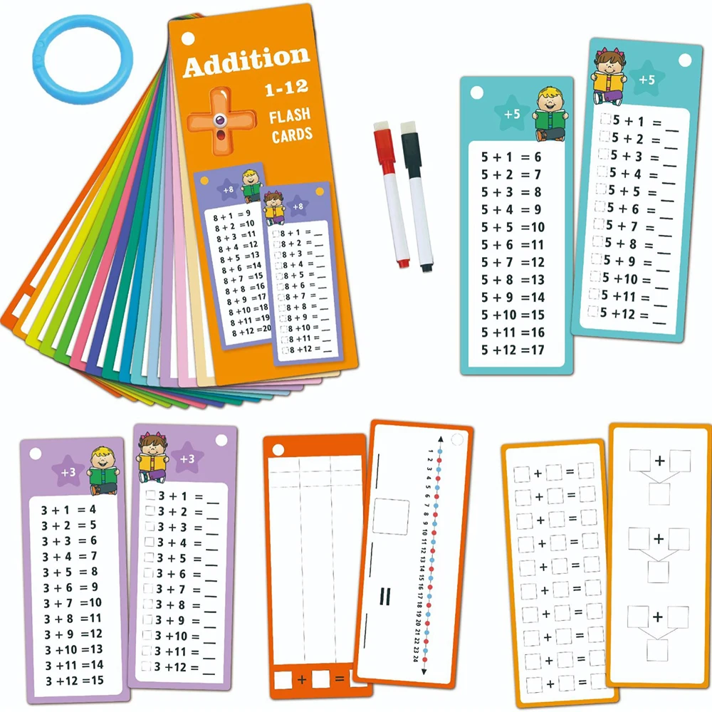 Tarjetas de entrenamiento de adición de matemáticas para niños, tabla de cálculo de adición de doble cara, herramienta de aprendizaje matemático,