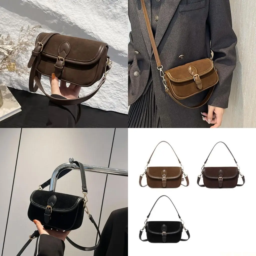 

X90D Винтажная сумка через плечо из искусственной замши с регулируемым ремнем, сумка через плечо для женщин