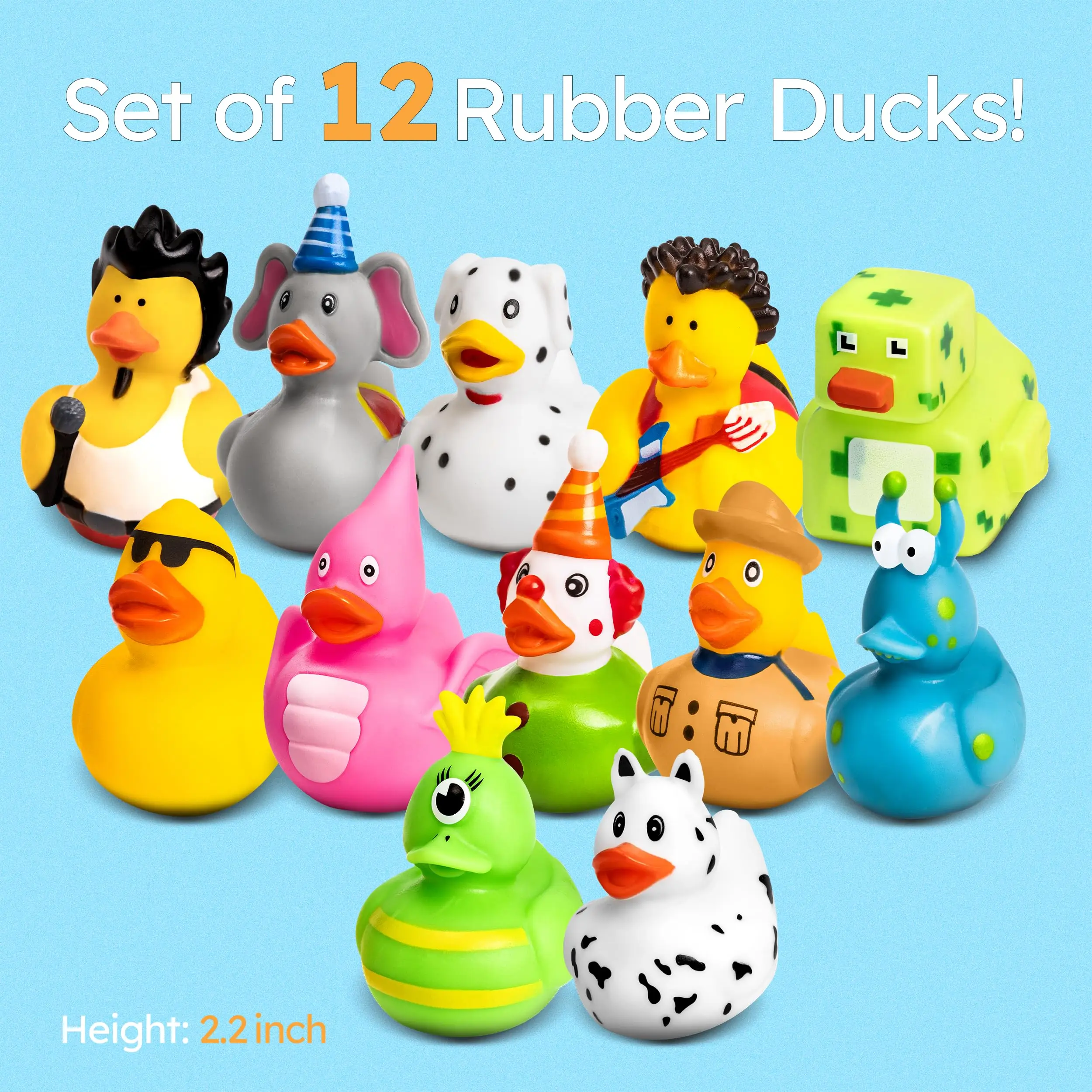 Rubber Ducks - 12 Piece Bulk Pack for Bath, Pool, Party, Cruise, Jeep Ducking, Decoration & More - Small Assorted Funny Toy Duck