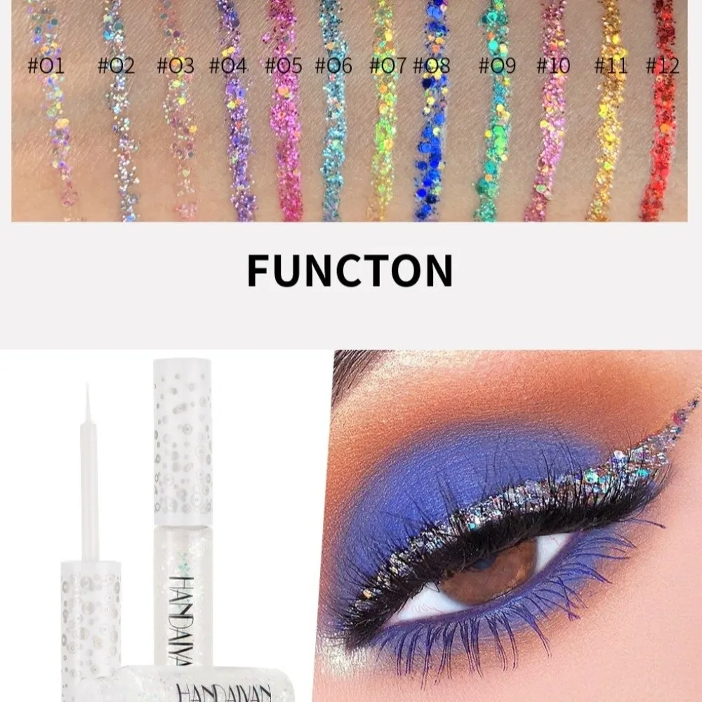 New 12 Colors Liquid Eyeliner Pearl Shimmer Waterproof Glitter Eyeliner Quick Dry Durable Colorful Eyeliner for Beauty Makeup