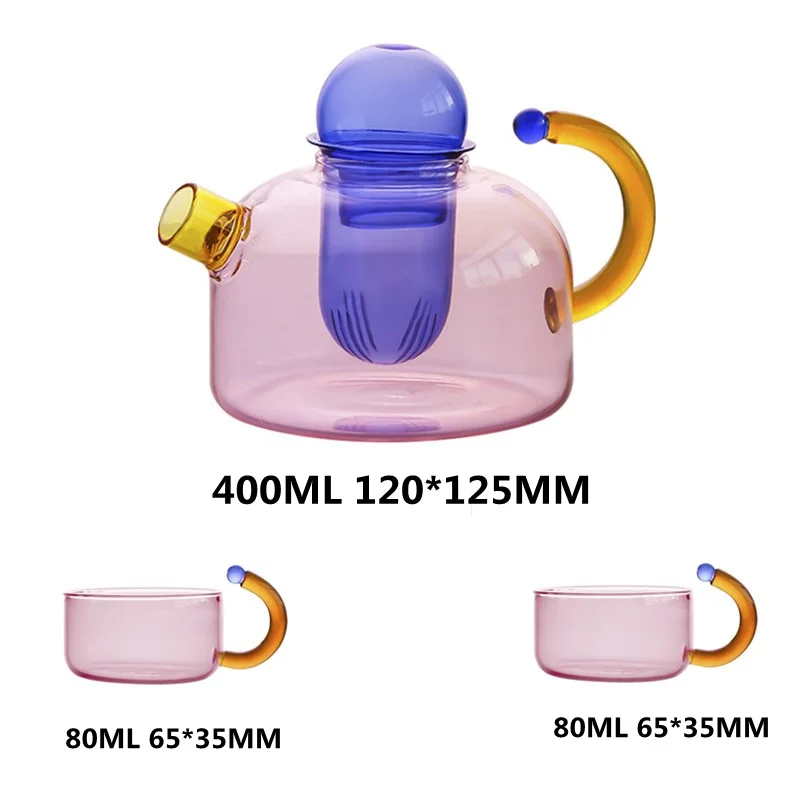 Colorful Glass Teapot And Tea Cup Set With Tea Infuser Heat-resistant Glass Teaware Kettle