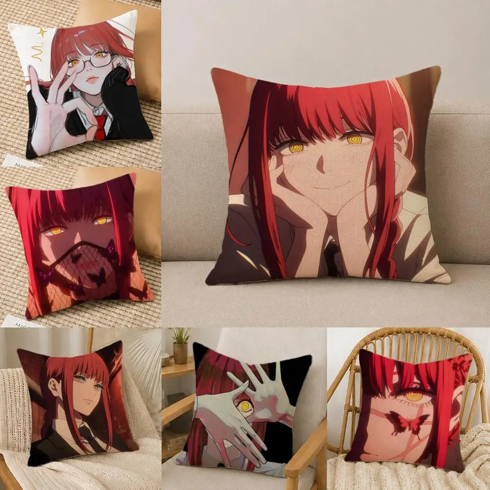 Anime Chainsaw-Man Makima Kissenbezug, Kissenbezug-Set aus natürlichem Leinen, All-in-One-Dekoration für Sofa, Schlafzimmer und Stuhl