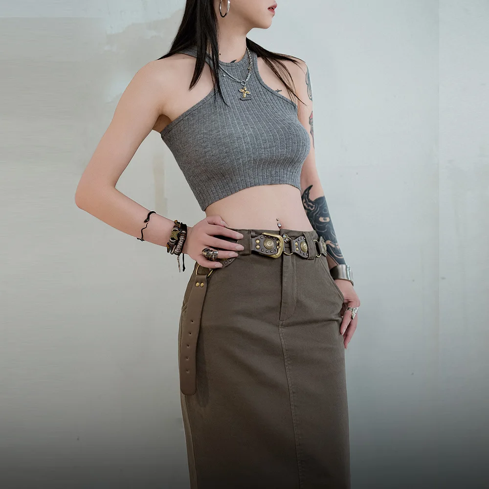 Maden High Waist Slim Fishtail Skirt for Women Versatile Solid Color Elegant Long Half-body Skirt A-line Dress Slight Stretch