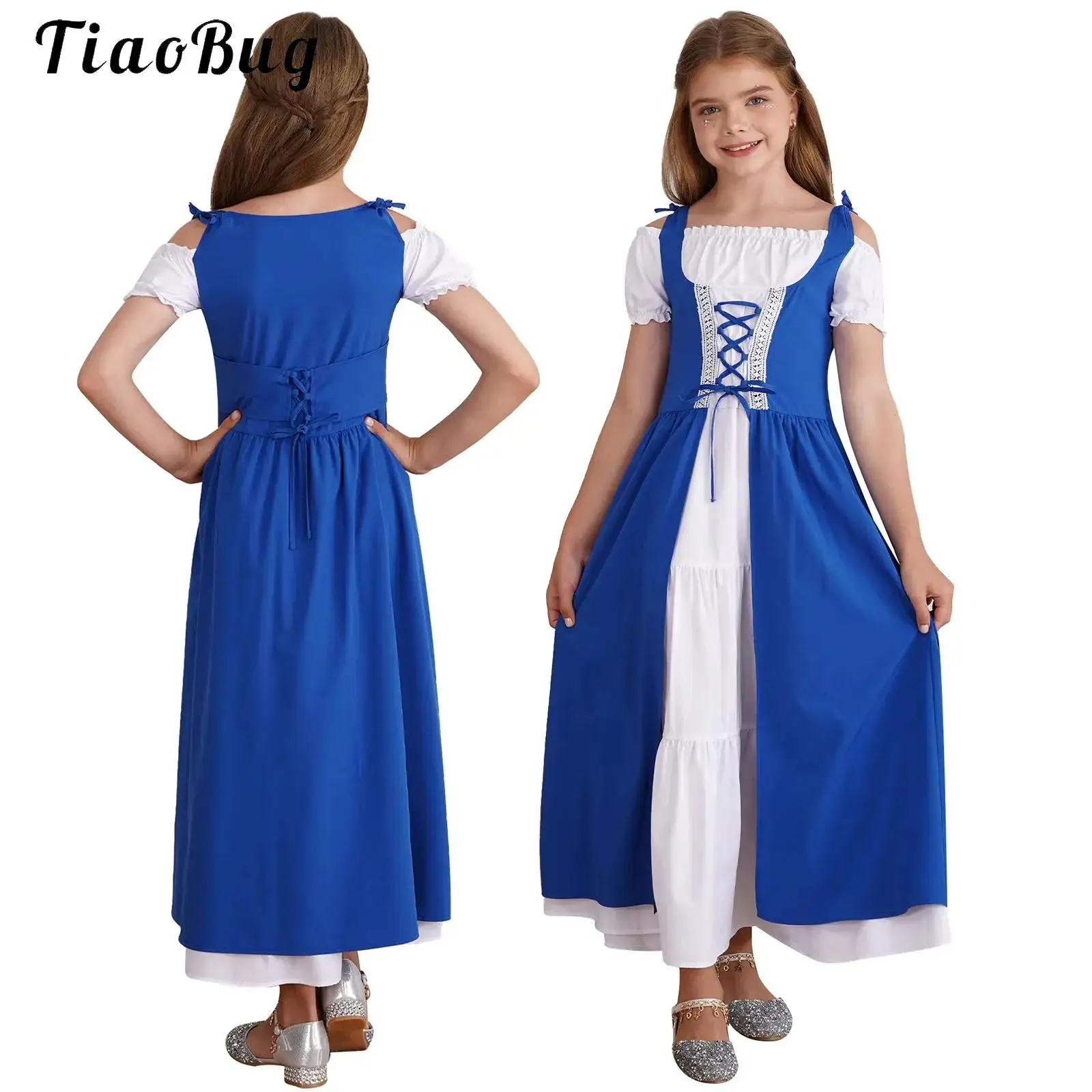 

Medieval Princess Costume Historical Girls Dress Victorian Renaissance Gown Short Sleeve Robe Halloween Carnival Party Dress Up