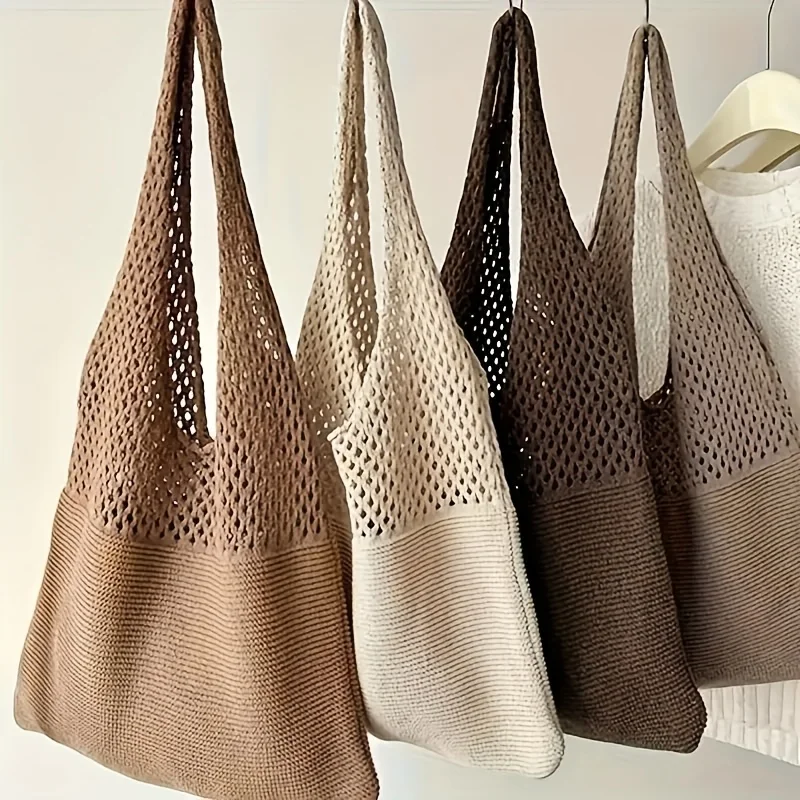 Bolsos de punto para mujer, bolso de mano de gran capacidad, bolso grande de playa de verano, bolsos de hombro tejidos huecos informales, paquete femenino