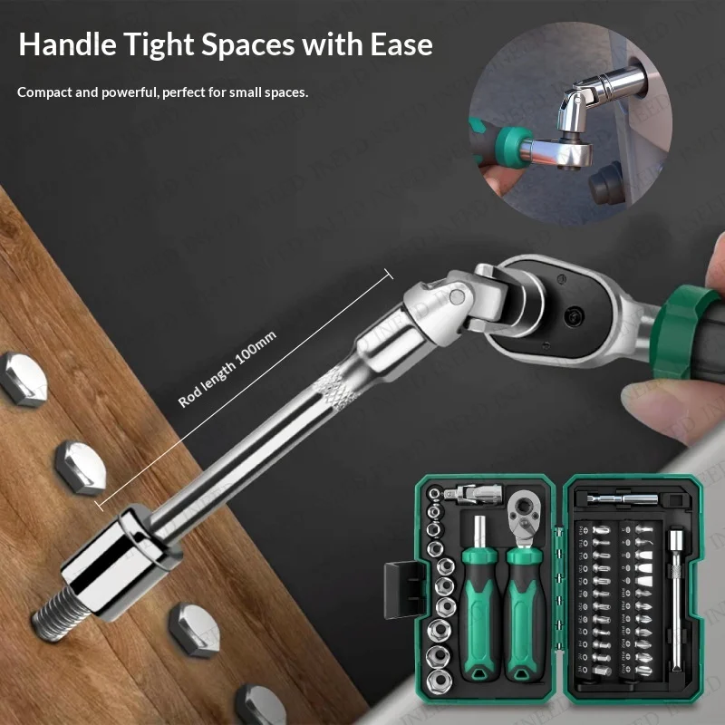 

40pcs socket 1/4 batch head magnetic drive handle extension universal joint multifunctional tool Xiaofei ratchet screwdriver