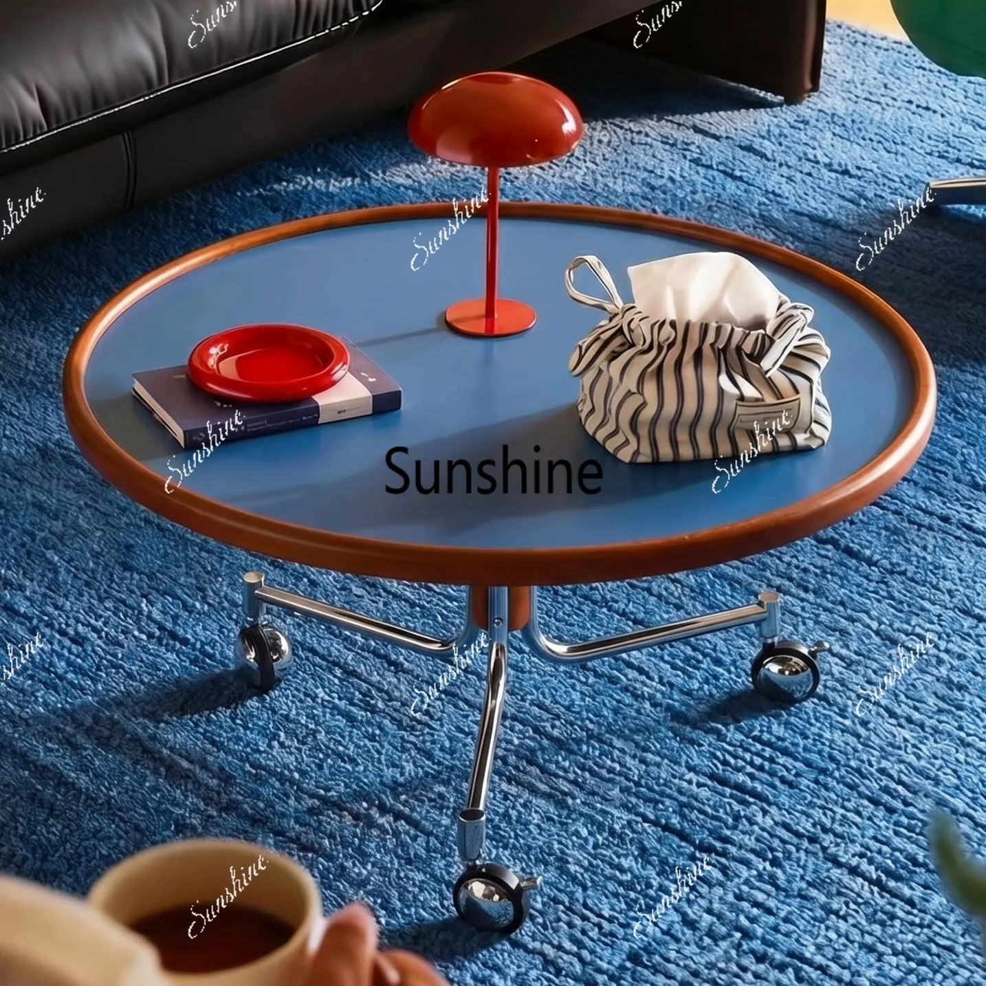 Round coffee table living room sofa side dopamine solid wood cart fireproof board table