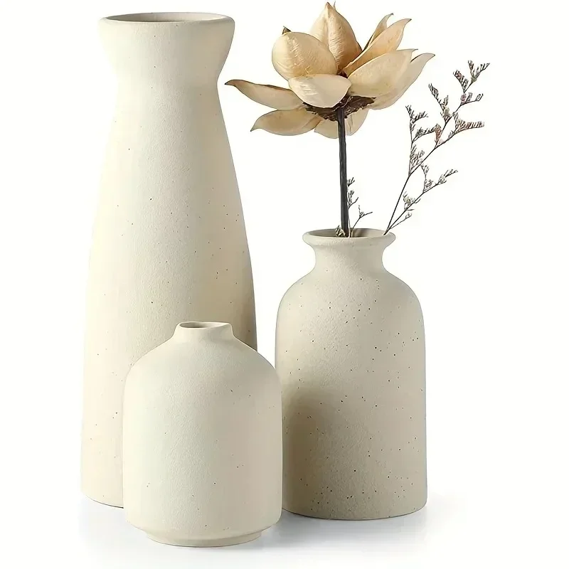 Ceramic Vase Set Of 3, Flower Vases For Rustic Home Decor, Modern Farmhouse Decor, Living Room Decor,Shelf Decor,Table Decor