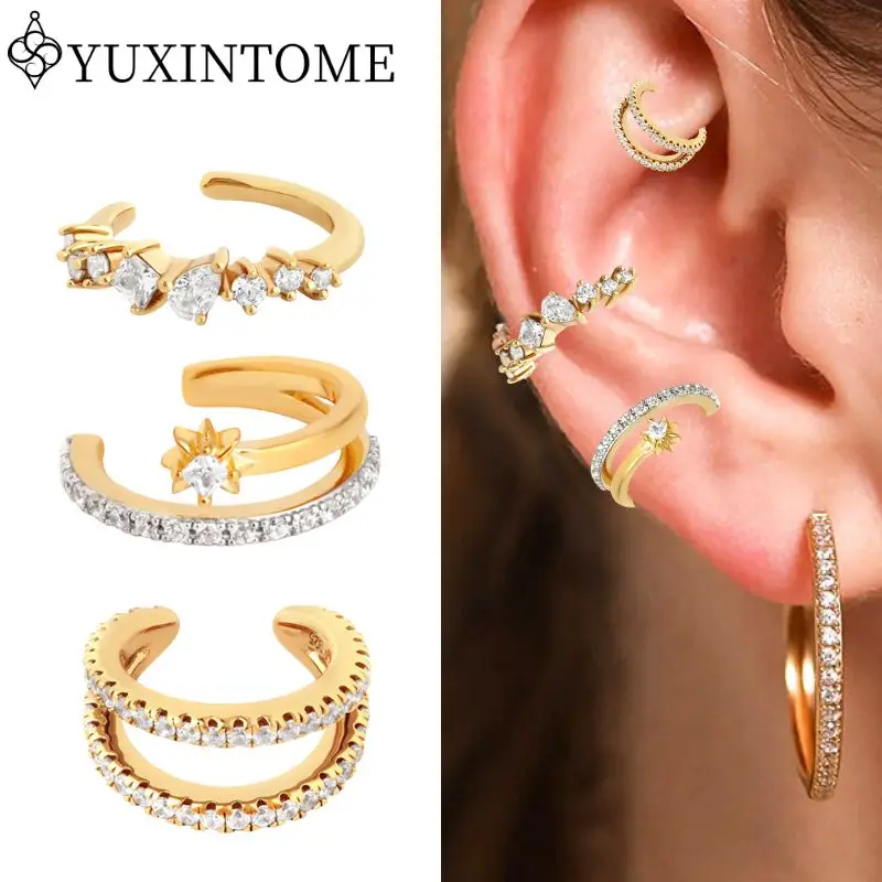 

New White Zircon Luxury Star Crystal Butterfly Ear Clip For Women 18K Gold Plated Earrings Temperament Fashion Party Jewelry