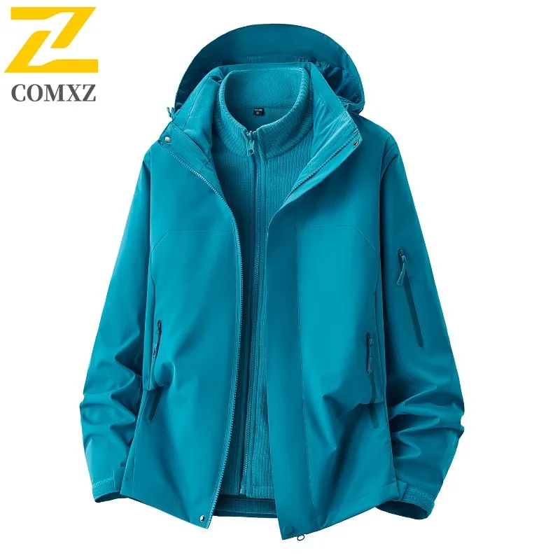 سترة رجالي سميكة بغطاء للرأس من COMXZ للتزلج في الهواء الطلق معطف دافئ مقاوم للرياح تصميم بلون سادة ملابس شتوية جديدة مقاومة للبرد #1