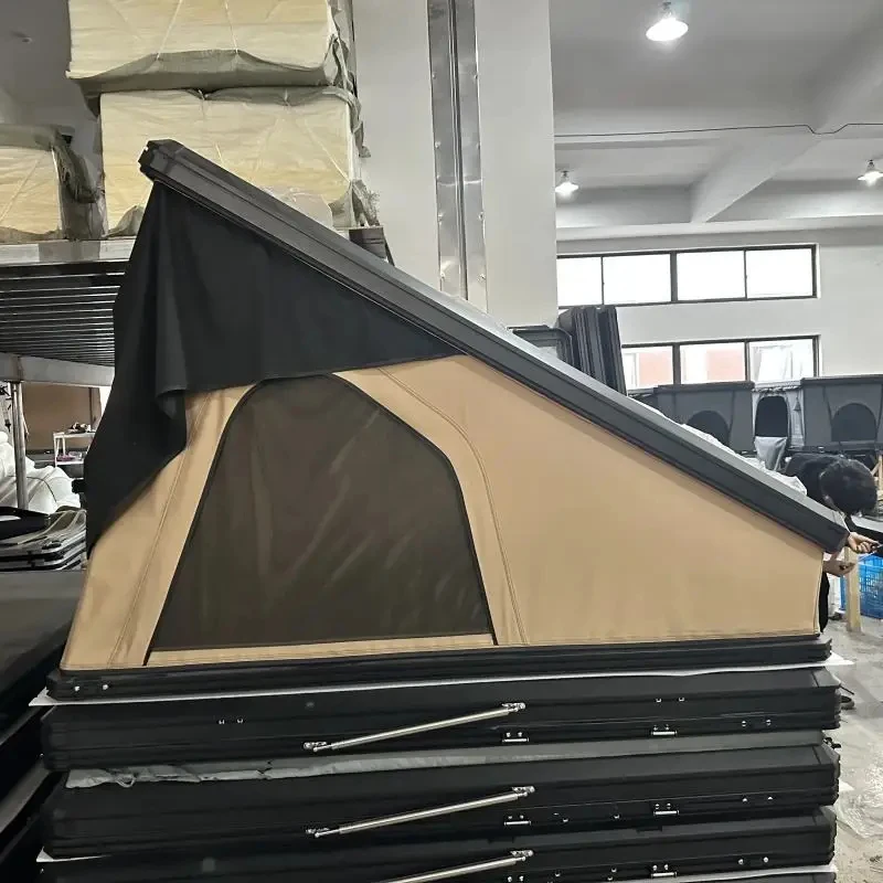 High Quality 1.45m Width Aluminum Clamshell Triangle Hard Shell Car Roof Tent Outdoor Self-driving Camping Shelter