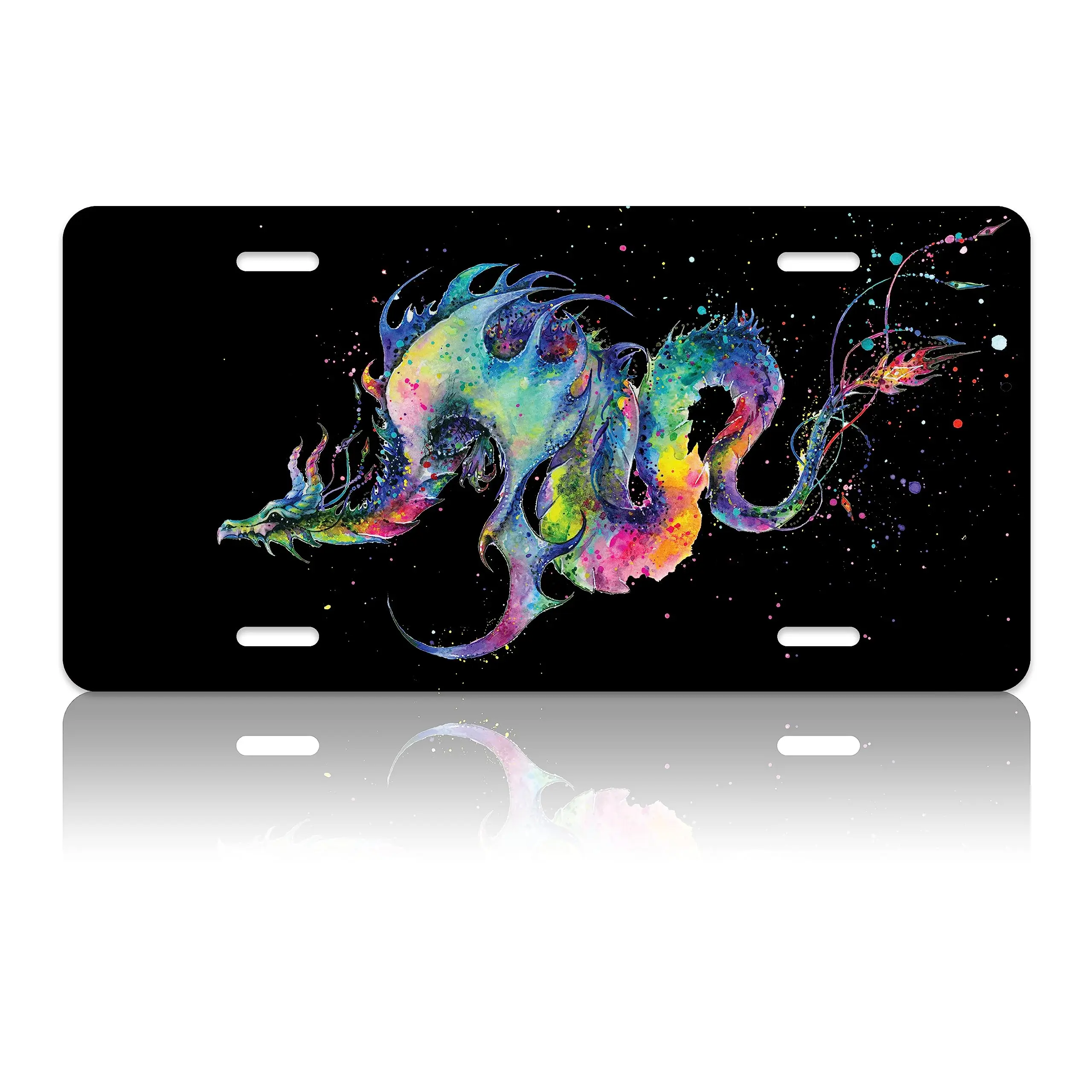 Dragon License Plate Watercolor Dragon License Plate Cover Personalise Car Front Rust-Proof Stainless Steel Metal Car Plates Tag