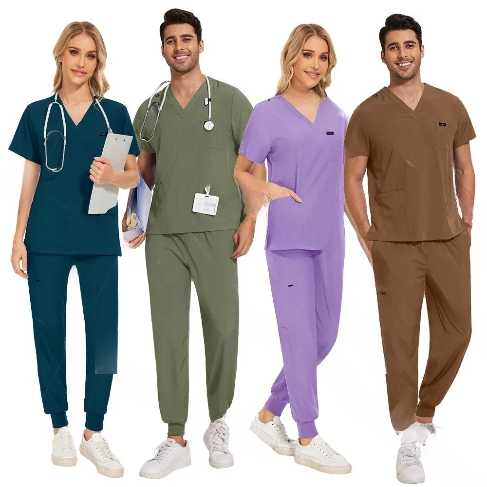 NEW Surgical Nurse Uniforms Medical Scrubs Set Beauty Salon Lab Workwear Clinical Scrub Top+ Pants Doctor Nursing Suit Woman Men