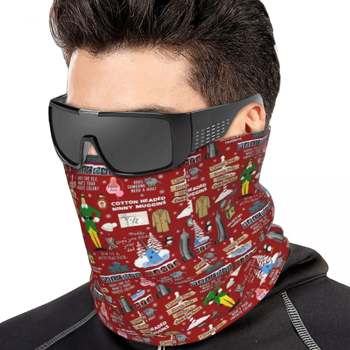 Buddy The Elf Collage Multifunctional Elastic Neck Gaiter Wind Proof Face Cover Bandana Unisex for Motorcycle Climbing Fishing