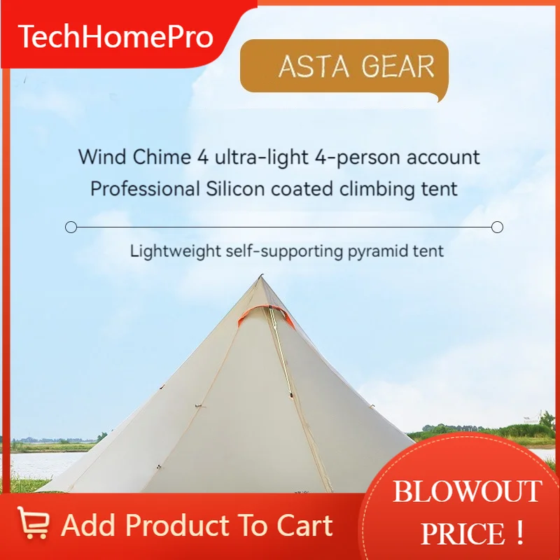 Палатка TechHPASTA GEAR Pyramid Windwisper 4 для четырех человек, ультралегкая, водонепроницаемая и ветроустойчивая, для кемпинга и активного отдыха на природе.