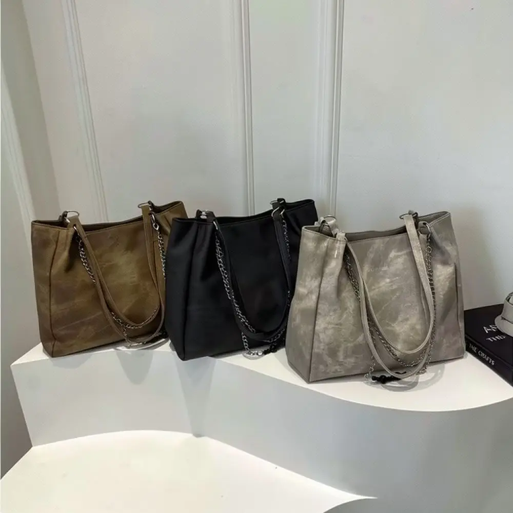 Designer Large Tote Bag Women Casual Commuter Shoulder Handbag Fashion Chain Decor Soft PU Leather New Purse