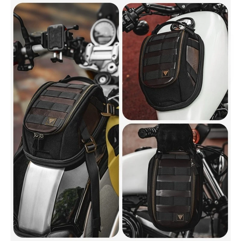 Motowolf Magnetic Motorcycle Tank Bag Expandable Waterproof Retro Leather Motorbike Fuel Tank Pack Touring Travel