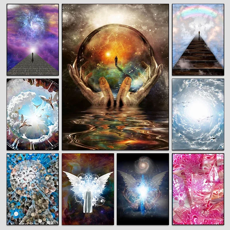 Fantasy Religious Spiritual Poster Heaven Universe Angel Galaxy Canvas Painting Wall Prints Picture Room Home Decor Aesthetic