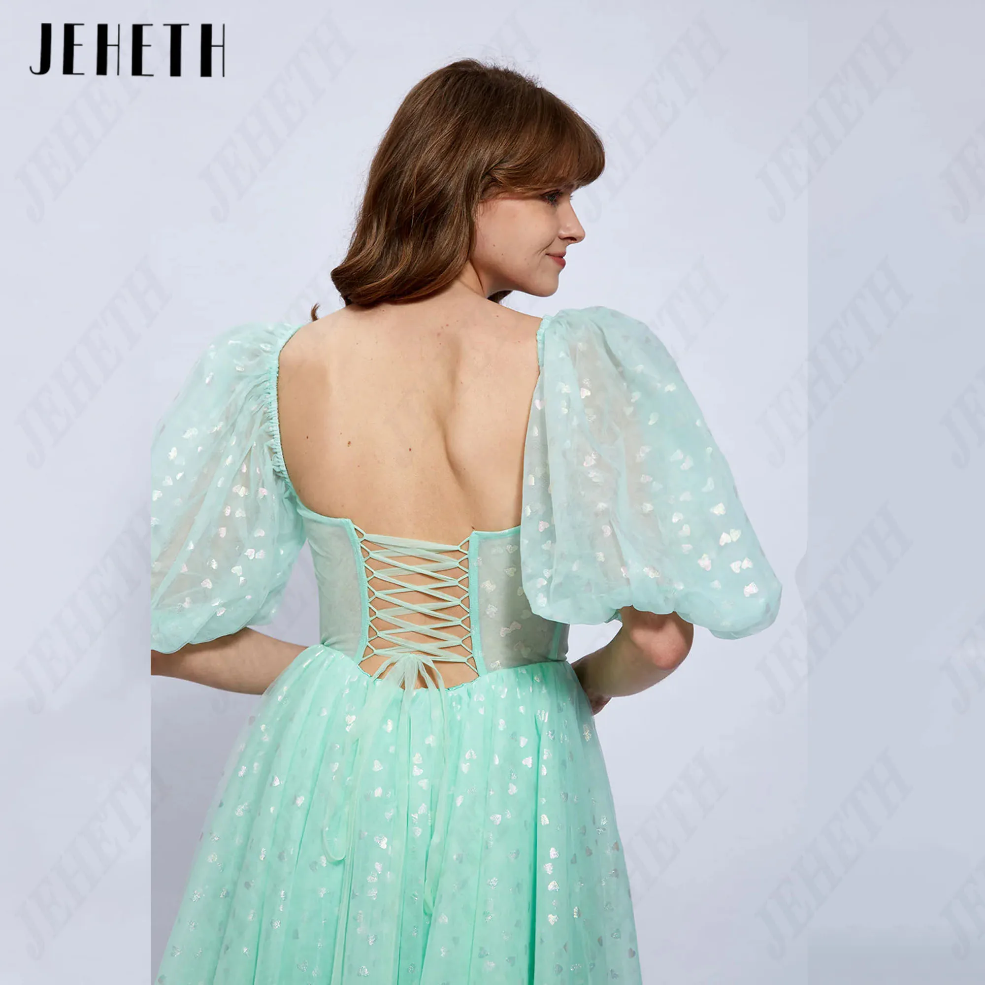 JEHETH Mini Heart Prom Dress 2024 Sweetheart Tulle Evening Gowns Woman Corset Back A-Line Ankle Length Formal Occasion Dresses