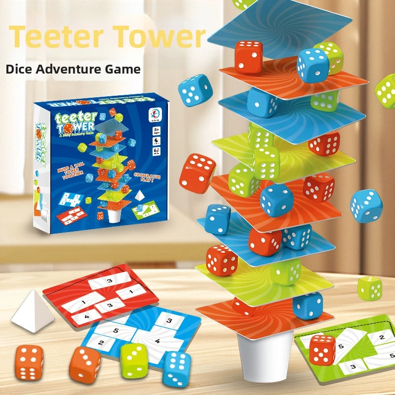 Classic Dice Stacking Falling Tower Balance Game for Kids Parent-Child Interactive Hand-Eye Coordination Tabletop Toy Gift Set
