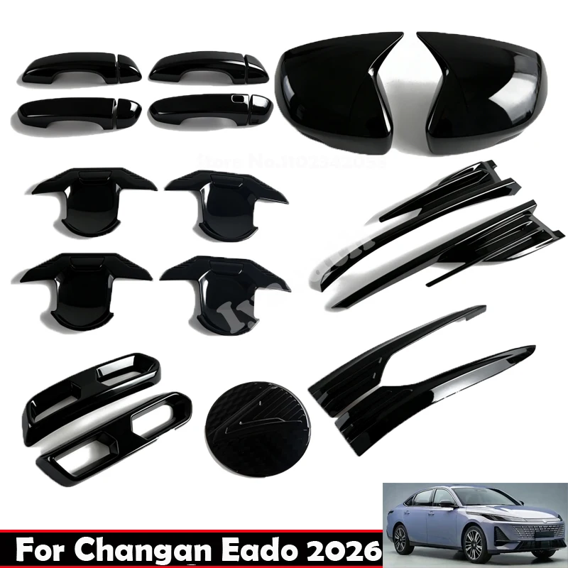 

For Changan Eado 2026 ABS piano black Exterior fuel tank cap door handle bowl rearview Front wind knife corner tailpipe cover