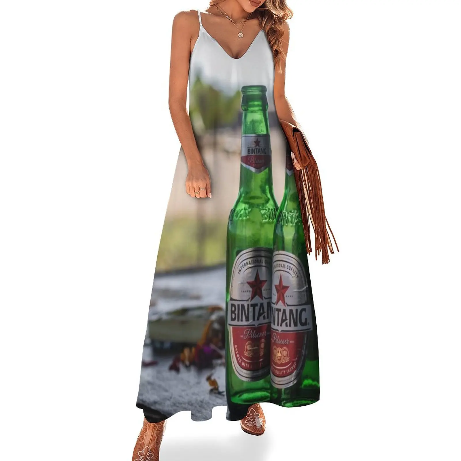 Vestido de verano sin mangas para mujer, ropa de Bali, Indonesia, cerveza Bintang, novedad de 2023