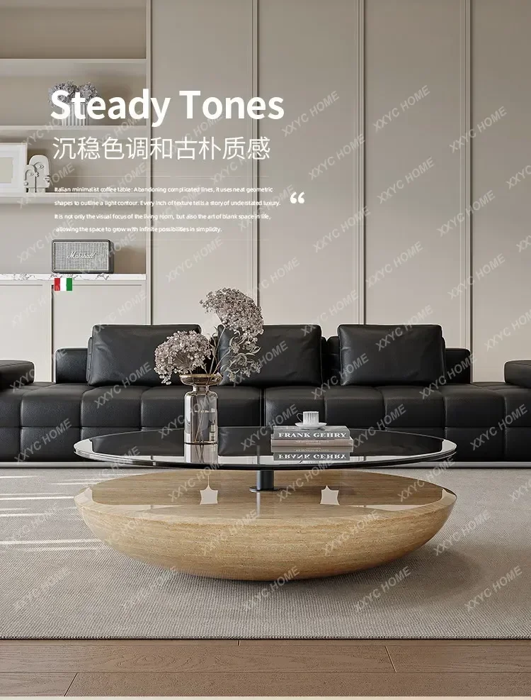 YYJ  Minimalist   Suspended Coffee Table Creative High-end Living Room Small Apartment Round Home Tempered Glass Art
