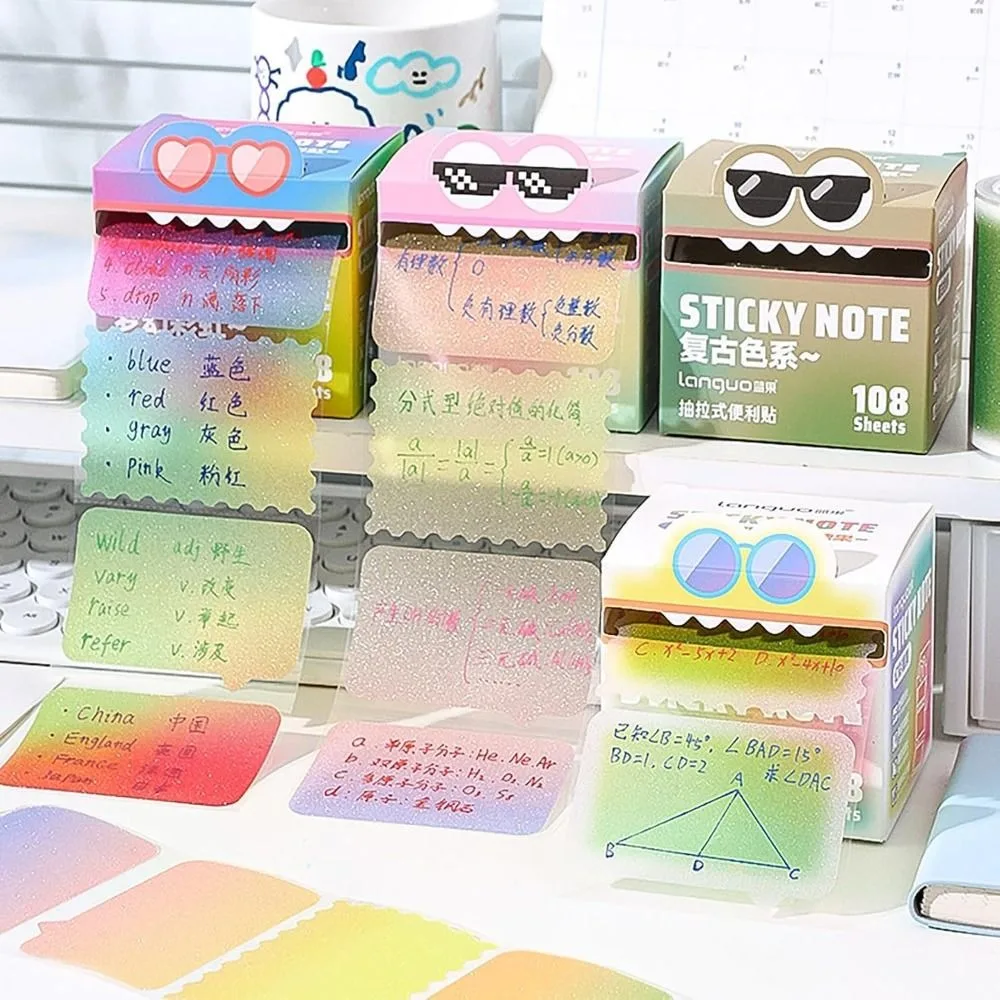 High Quality 108 Sheets Cartoon Memo Pad Paper Pull Out Design Self-Adhesive Sticky Notes Dopamine Pearlescent Transparent