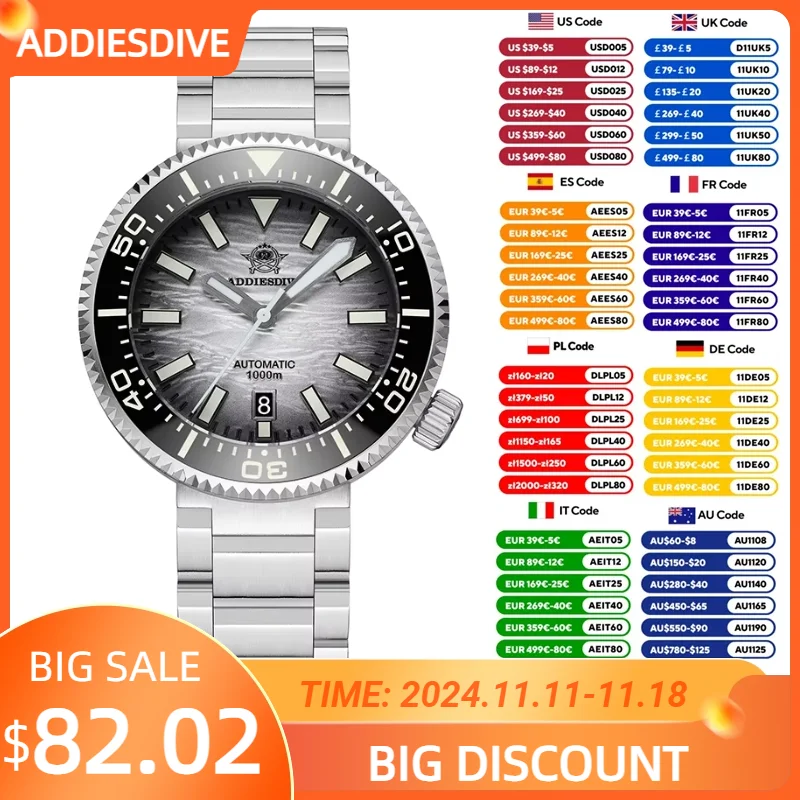 ADDIESDIVE NEW 1000M Diver Automatic Mechanical Watch Sapphire Glass Luminous 46MM Man Watches Ceramic Bezel AD2069 reloj hombre