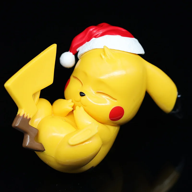 Pokemon Christmas Pikachu Model Cute Sleeping Doll Anime Desktop Collection Decorative Ornaments Children's Toys Birthday Gift