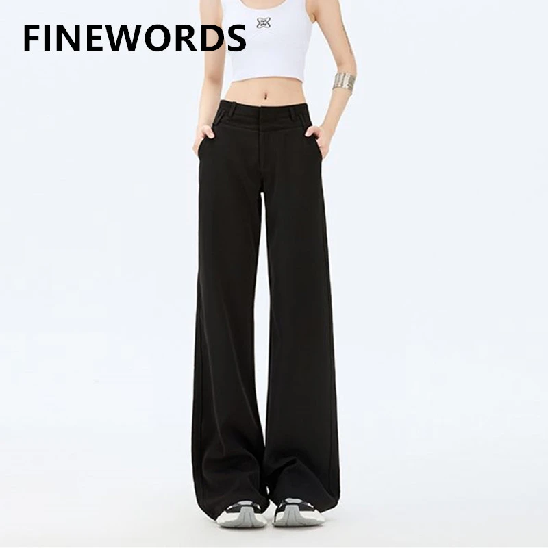 

FINEWORDS Vintage Casual High Waist Bell Bottom Pants Korean Casual Pants Streetwear Easymatch Black Flared Pants