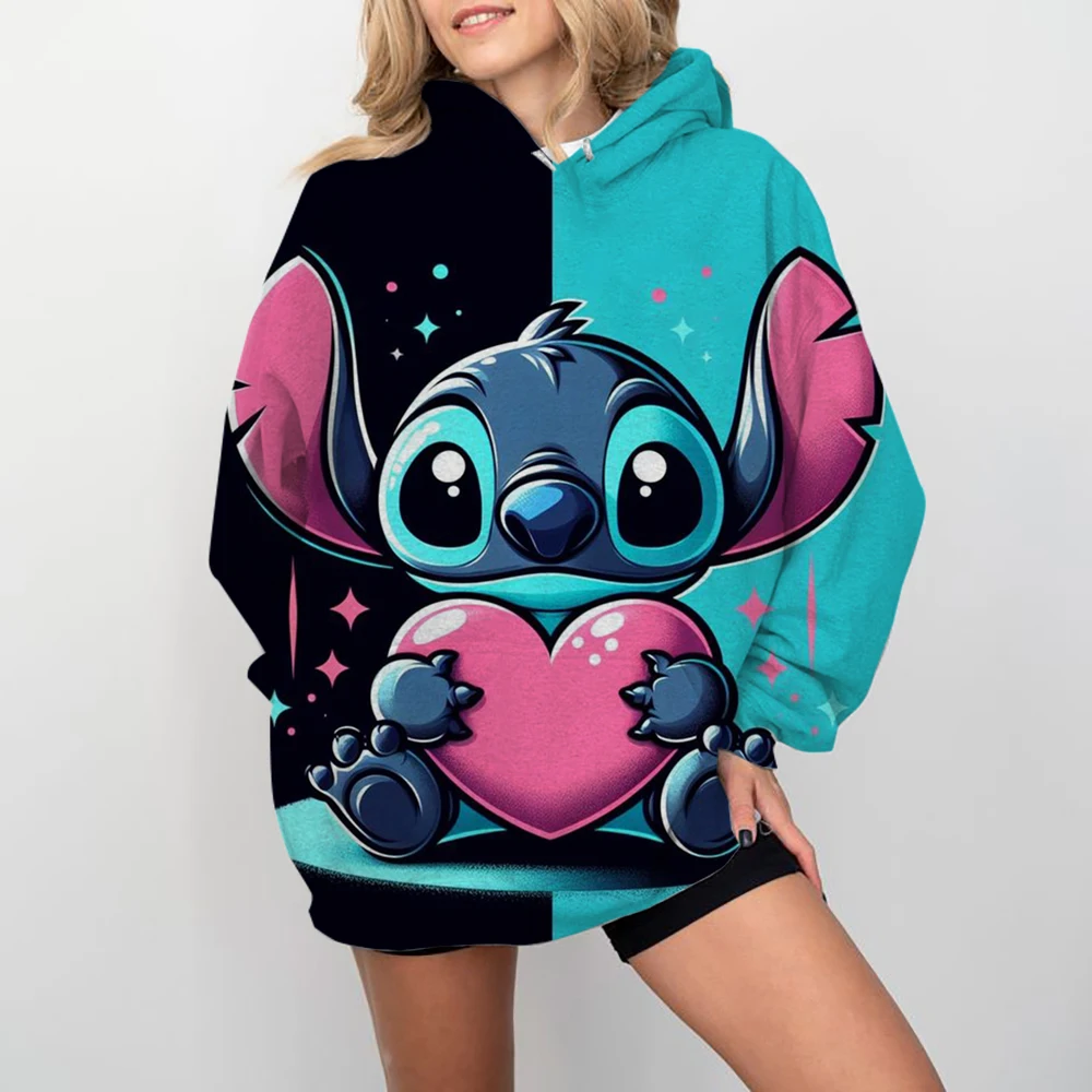 Disney Stitch print Cartoon Hooded Sweater Jacket Clothes Hoodie Oversize Design Feeling Loose and Comfortable