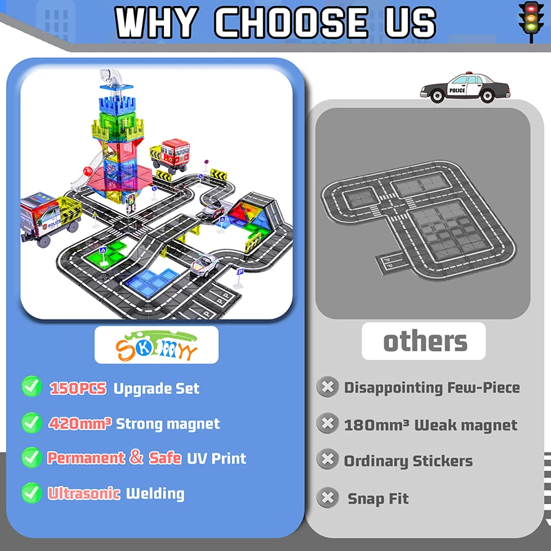 مجموعة 150 قطعة من البلاط المغناطيسي مع مسار الرخام، ألعاب تعليمية مغناطيسية للأطفال في مرحلة ما قبل المدرسة، هدية تعليمية في مجالات العلوم والتكنولوجيا والهندسة والرياضيات