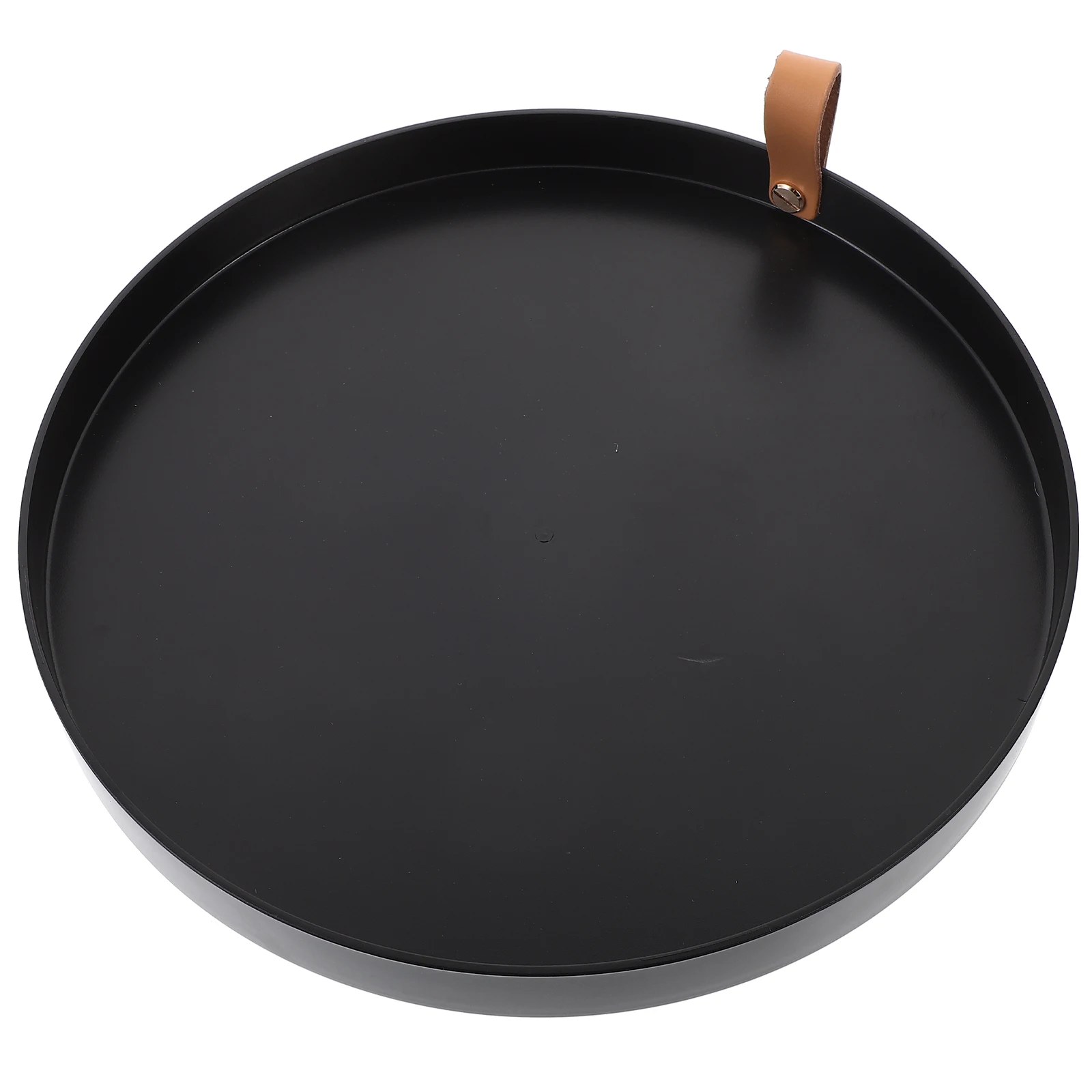 

Black Storage Tray for Bathroom Vanity Round Jewelry Trays Decorative Circle Toiletries Tray PU Handle Easy Clean Break